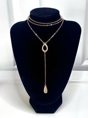 White House Black Market Gold Tone Chain Necklace with Rhinestone Accents Signed